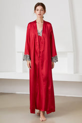 Contrast Lace Trim Satin Night Dress and Robe Set - Shah S. Sahota
